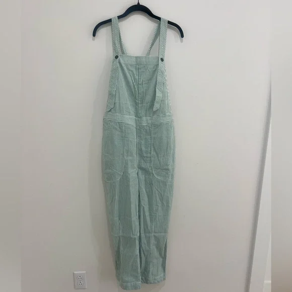 Free People Salopette In Town Green Striped Overalls Size Small New - Picture 5 of 10